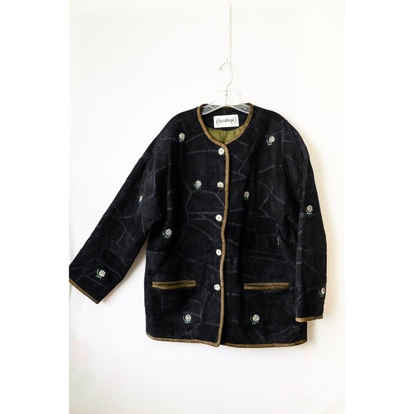 Copacabana Jackets & Blazers - Copacabana Suede leather black quited jacket embroidered floral patchwork L 42